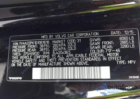 2016 Volvo Xc90 T6 Momentum из США, поврежденный, VIN YV4A22PK1G1061618